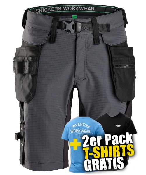 Snickers 6172 FlexiWork Shorts mit abnehmbaren Holstertaschen, stahlgrau-schwarz