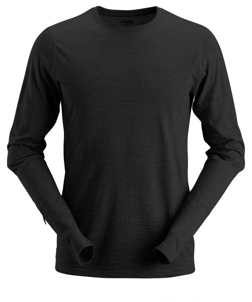 Snickers 2427 AllroundWork Langarm-T-Shirt aus Wolle, schwarz