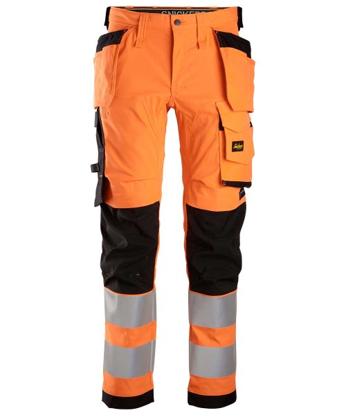 Snickers 6243 AllroundWork Stretch-Warnschutz-Arbeitshose Klasse 2 mit Holstertaschen, orange