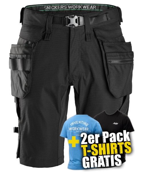 Snickers 6172 FlexiWork Shorts mit abnehmbaren Holstertaschen, schwarz